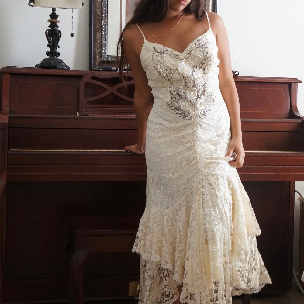 vintage cream lace midi dress
